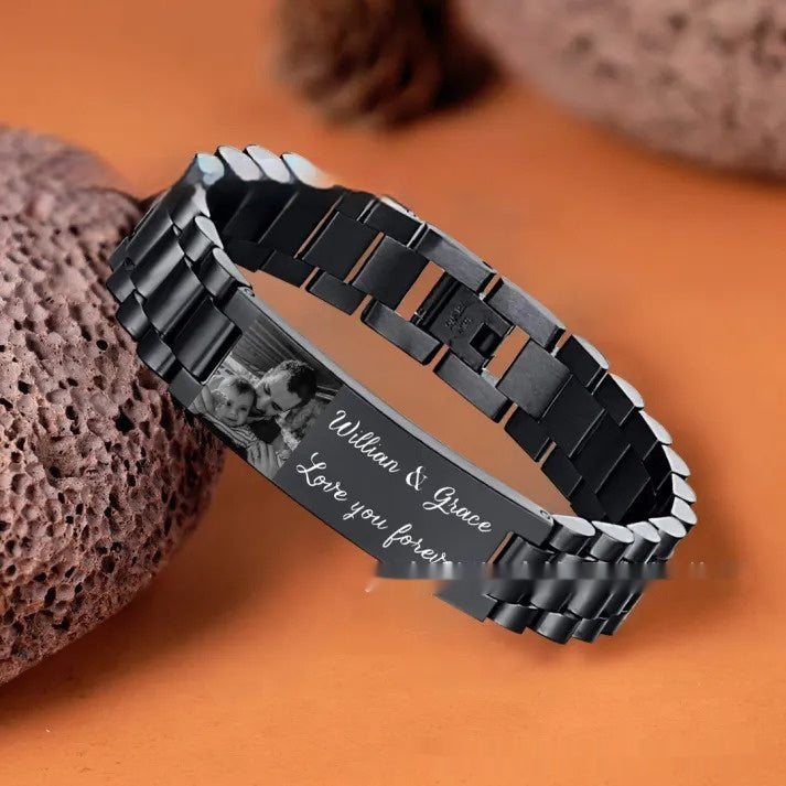 Men's Lettering Bracelet Stainless Steel Curved Piece - Bests Sale