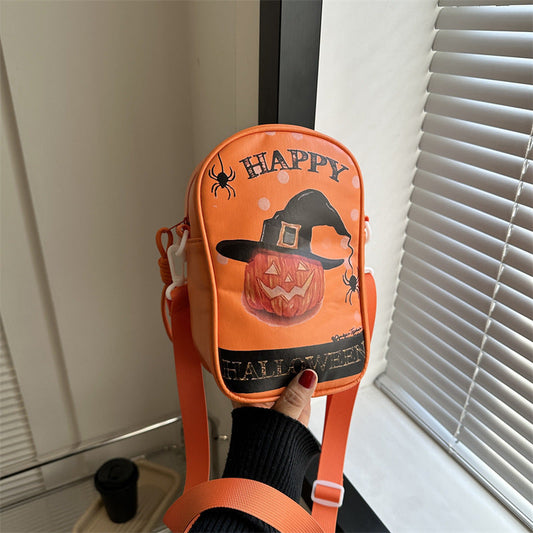 Halloween Graffiti Phone Bag Girls Funny Cartoon Pumpkin Ghost Bat Print Crossbody Bag For Women Mini Personality Creative Shoulder Bags Bests Sale