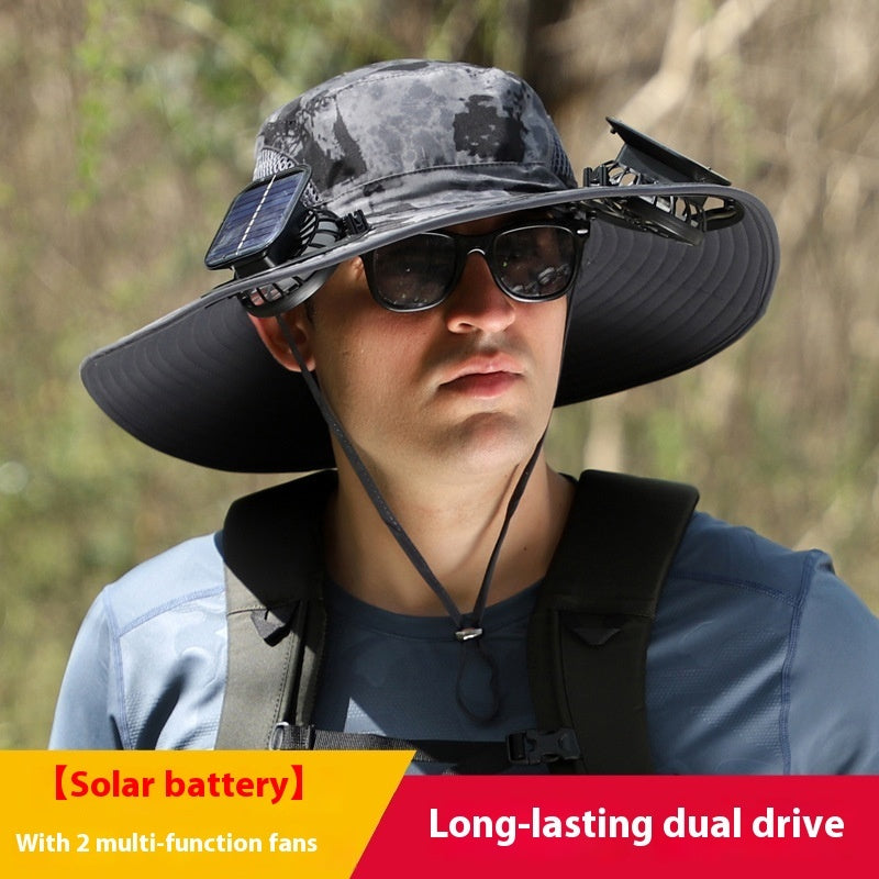 Outdoor Wide Brim Sun Hat With Solar Fan Wide Brim Solar Fan Outdoor Fishing Hat Solar USB Charging Solar Powered Hat Adjustable Coffee Jasper