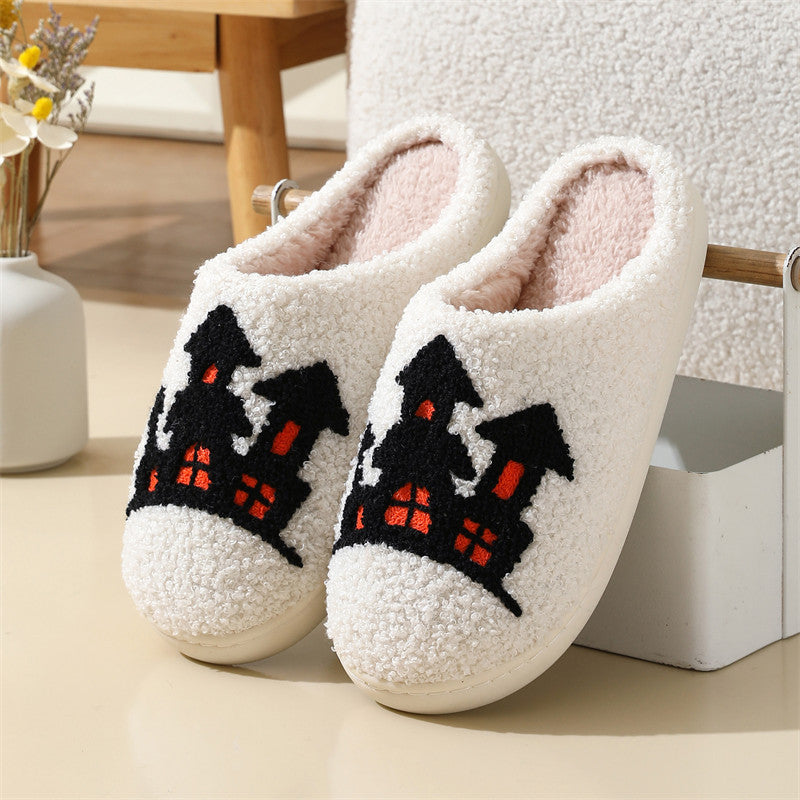 Halloween Spider Witch-hat Slippers Home Indoor Non-slip Floor Bedroom Slippers Winter Warm House Shoes For Women Men Bests Sale