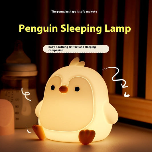 Baby Penguin Small Night Bedroom Bedside Silicone Pat Lamp Coffee Jasper