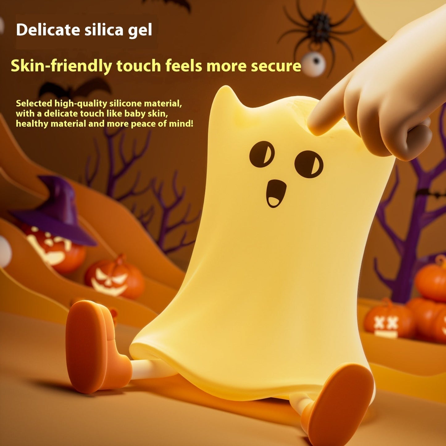 Halloween Silicone Ghost Shaped Bedside Lamp With Touch Control Soft Glow For Water-resistant Decoration Bests Sale
