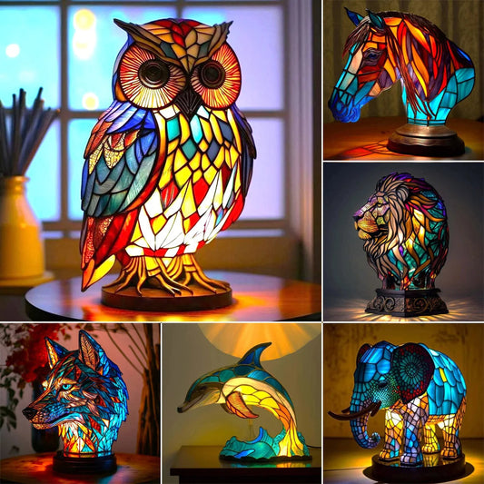 3D Colored Animal Light Desk Lamp Animal Series Decorative Night Light Animal Elephant Owl Cat Vintage Table Lamp Home Decoration Coffee Jasper