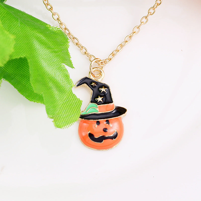Halloween Oil Drop Pumpkin Cat Necklace Creative Clavicle Chain Pendant Fashion Jewelry Accessories - Bests Sale