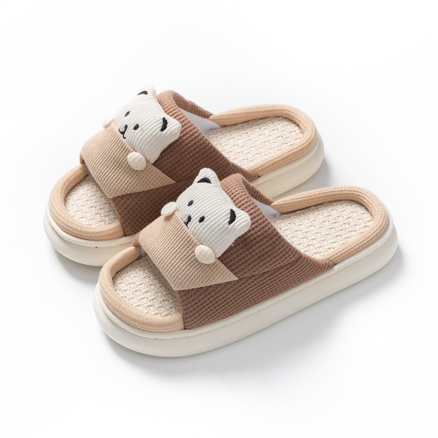 Cute Cartoon Bear Slippers Spring And Autumn Fashion Thick-soled  Mute Linen Slipper Women's House Shoes - Bests Sale