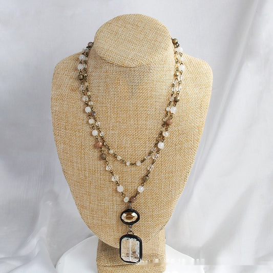 Fashion Tribal Style 2-layer Natural Stone Glass Chain Necklace - Bests Sale