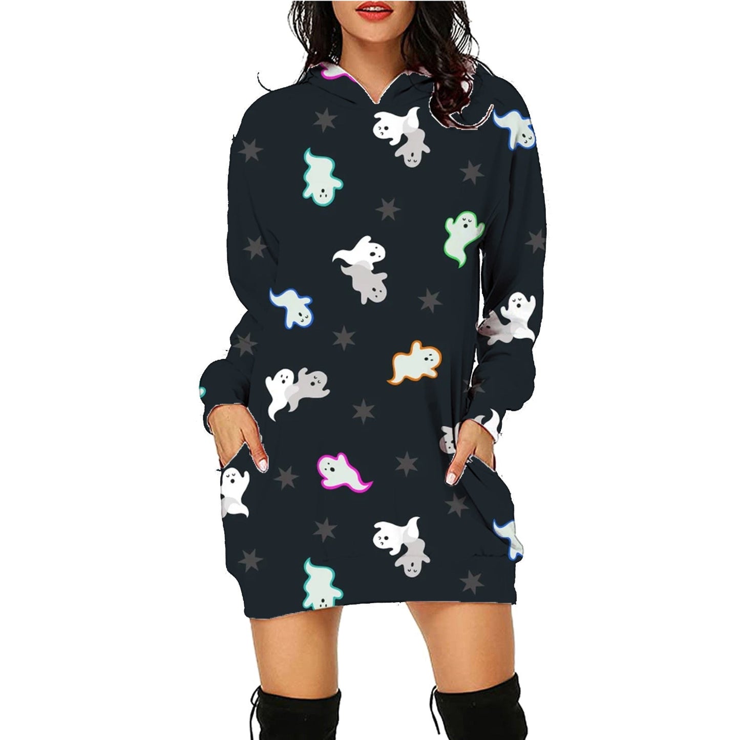 Halloween Print Long Hoodie With Pockets Sweater Long Sleeve Clothes Women Bests Sale