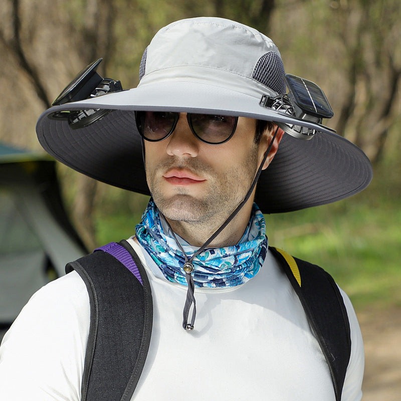 Outdoor Wide Brim Sun Hat With Solar Fan Wide Brim Solar Fan Outdoor Fishing Hat Solar USB Charging Solar Powered Hat Adjustable Coffee Jasper