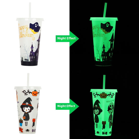 720ml Plastic Sippy Cup Halloween Luminous Straw Cup Bests Sale