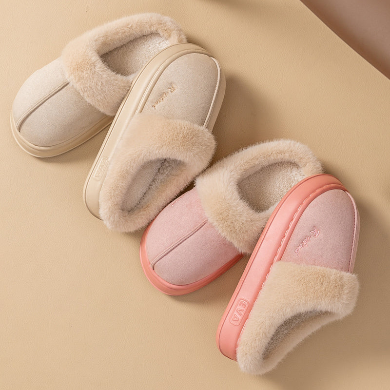 New Winter Cosy Warm Couple Style Concise Fluffy Slippers Women Men Non-slip Soft Slides Indoor Mule Ladies' Home Cotton Shoes - Bests Sale