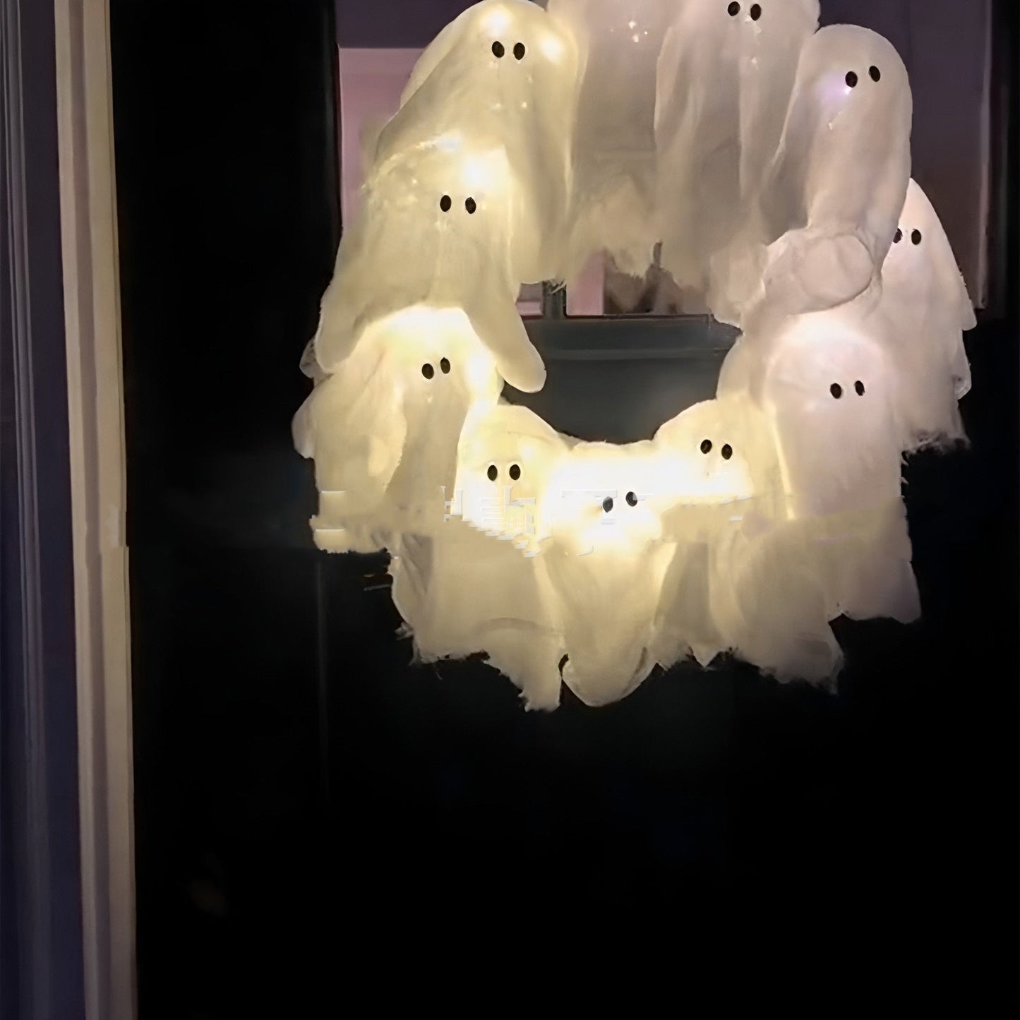 Halloween Decorations Ghost Wreath Cute Ghost Halloween Door Sign For Door Porch Wall Holiday Home Decor Glow Ghost Lights Coffee Jasper
