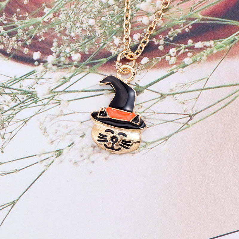 Halloween Oil Drop Pumpkin Cat Necklace Creative Clavicle Chain Pendant Fashion Jewelry Accessories - Bests Sale