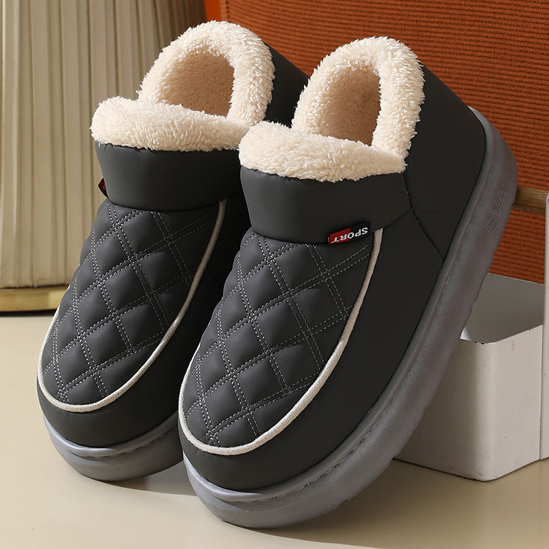 Winter Plush Cotton Shoes Warm Thick-bottom Waterproof Home Slippers All-match Indoor Outdoor Garden Shoes For Women - Bests Sale