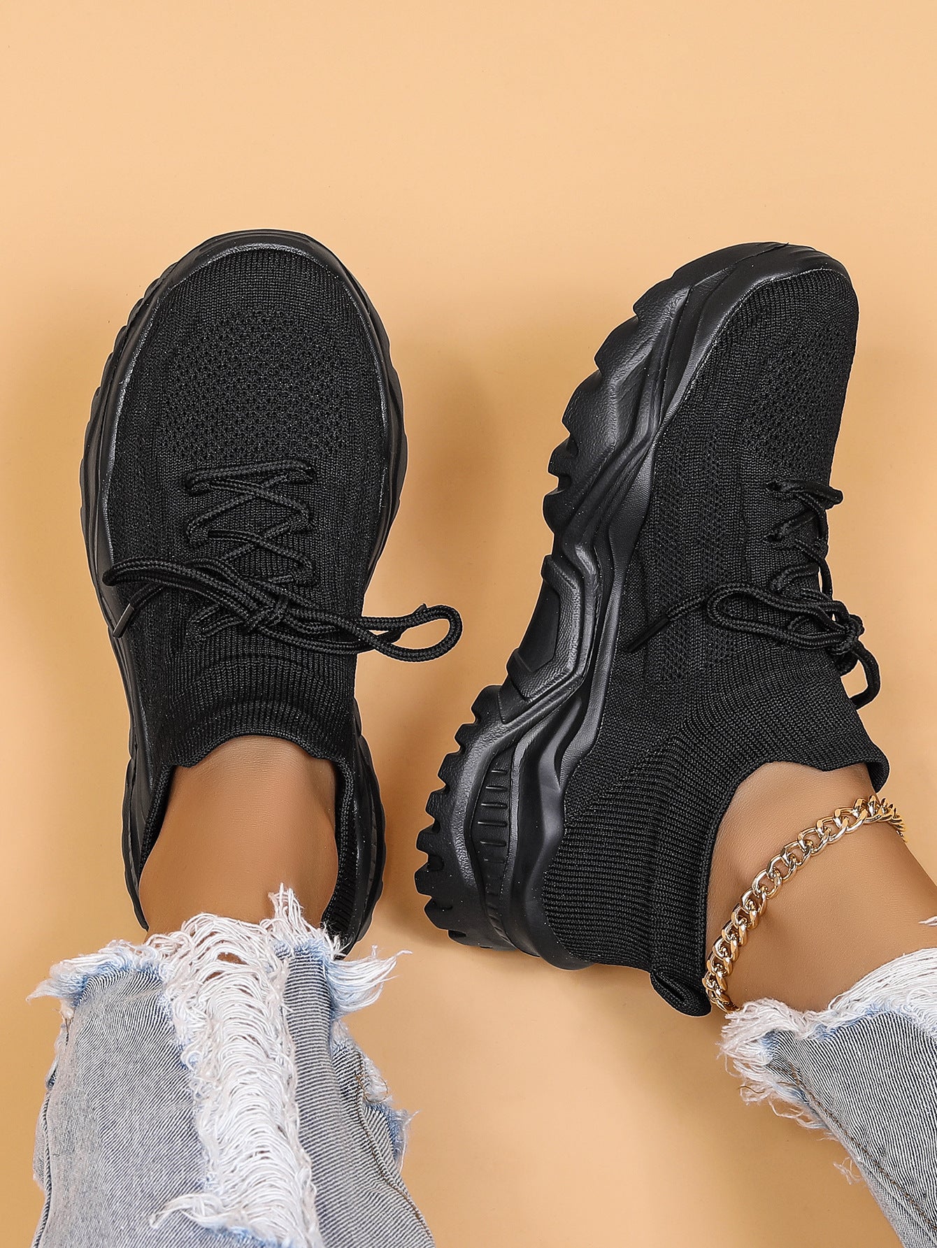 Plus Size Women's Sports Breathable Fly-knit Socks Shoes - Bests Sale