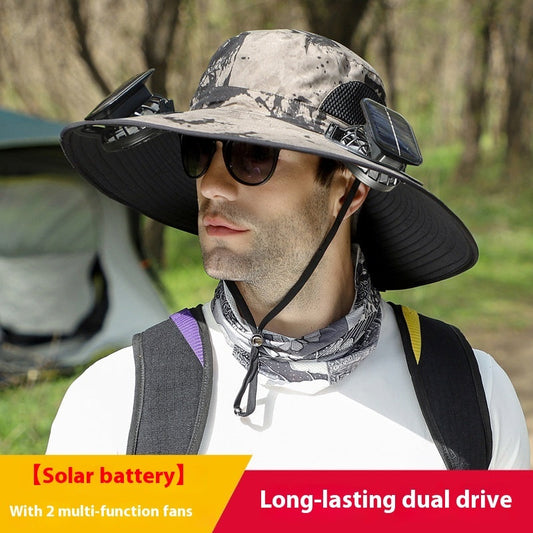 Outdoor Wide Brim Sun Hat With Solar Fan Wide Brim Solar Fan Outdoor Fishing Hat Solar USB Charging Solar Powered Hat Adjustable Coffee Jasper