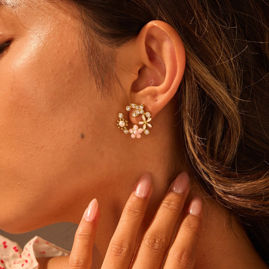 Diamond Colorful Oil Necklace Petal Stud Earrings - Bests Sale