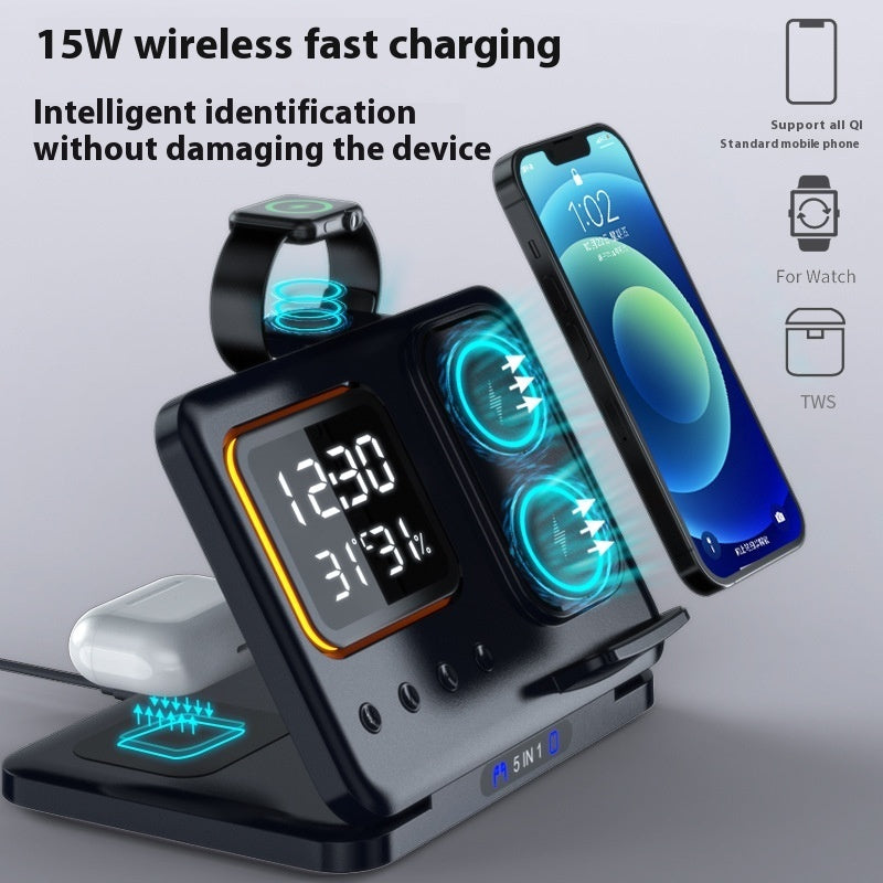 15W Wireless Chargers Stand 5 In1 LED Digital Alarm Clock Fast Charging Dock Station Coffee Jasper