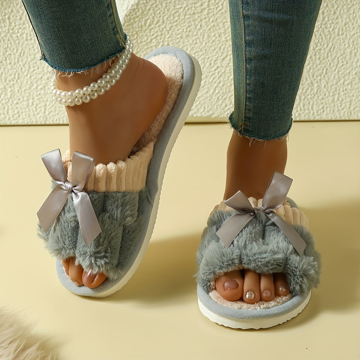 New Bow Plush Slippers Indoor - Bests Sale
