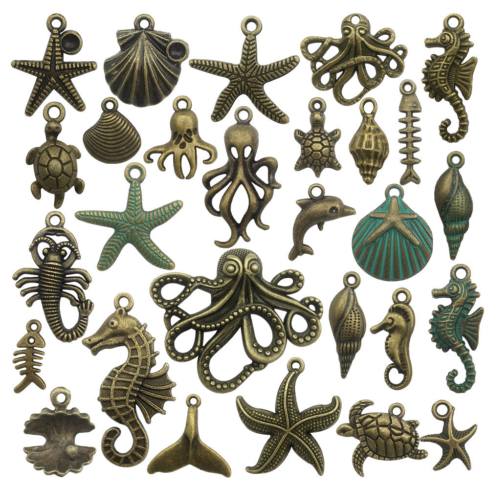 Retro Tibetan Silver Antique Brass Alloy DIY Accessories Marine Turtle Shell Necklace Bracelet Jewelry - Bests Sale