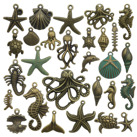 Retro Tibetan Silver Antique Brass Alloy DIY Accessories Marine Turtle Shell Necklace Bracelet Jewelry - Bests Sale