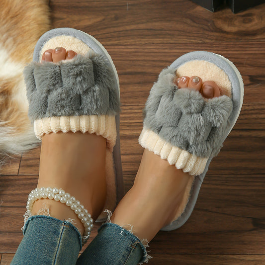 New Bow Plush Slippers Indoor - Bests Sale