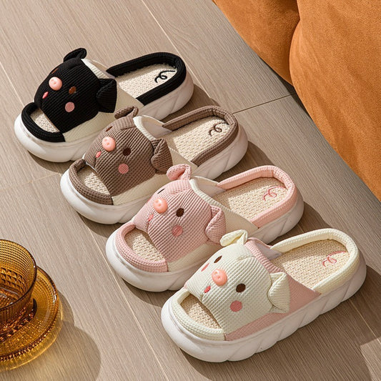 Piggy Cute Couple Open Toe Linen Cotton Linen Slippers - Bests Sale
