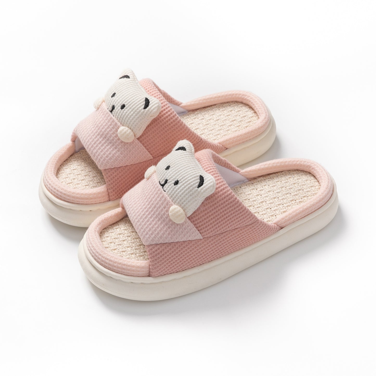 Cute Cartoon Bear Slippers Spring And Autumn Fashion Thick-soled  Mute Linen Slipper Women's House Shoes - Bests Sale
