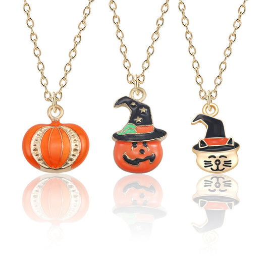 Halloween Oil Drop Pumpkin Cat Necklace Creative Clavicle Chain Pendant Fashion Jewelry Accessories - Bests Sale