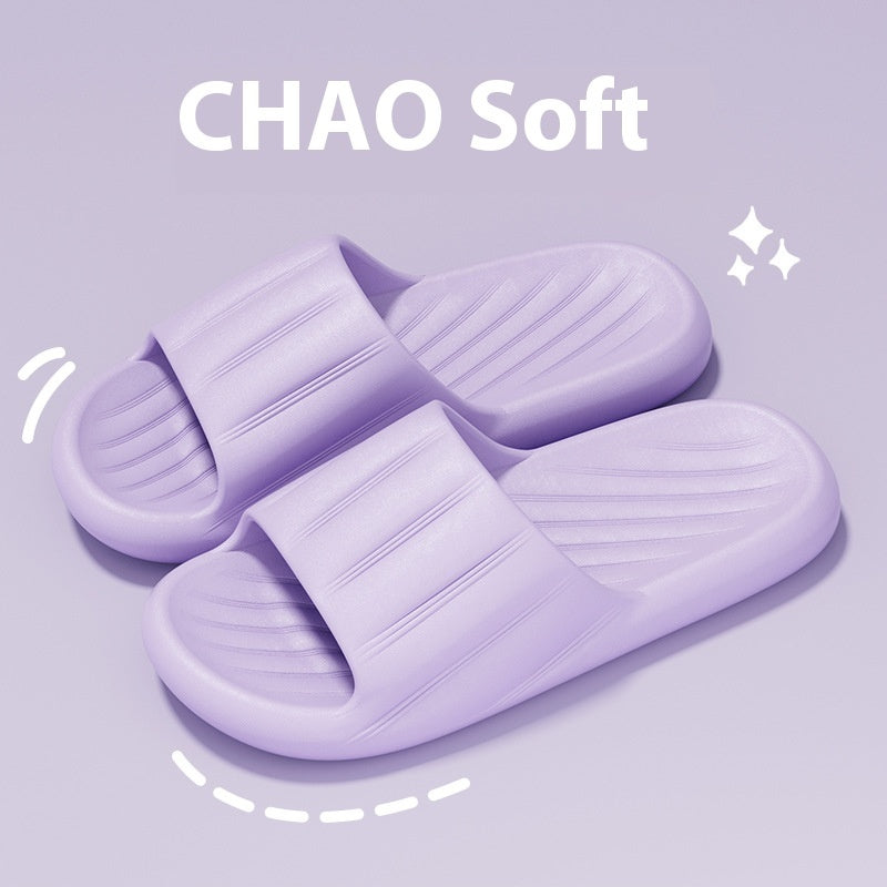 Fashion Solid Color Striped Home Slippers Summer Thick Bottom Non-slip Bathroom Slipper Women Men Couples Shoes - Bests Sale