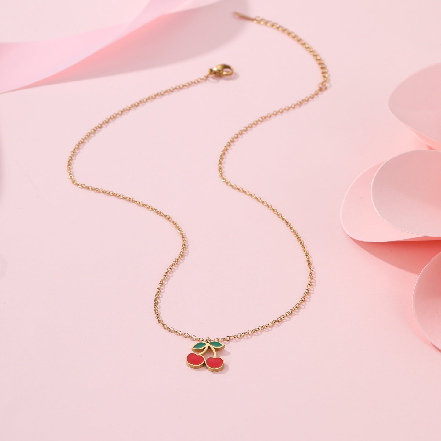 Cherry Necklace Bracelet Titanium Steel Earring Ring Pieces - Bests Sale