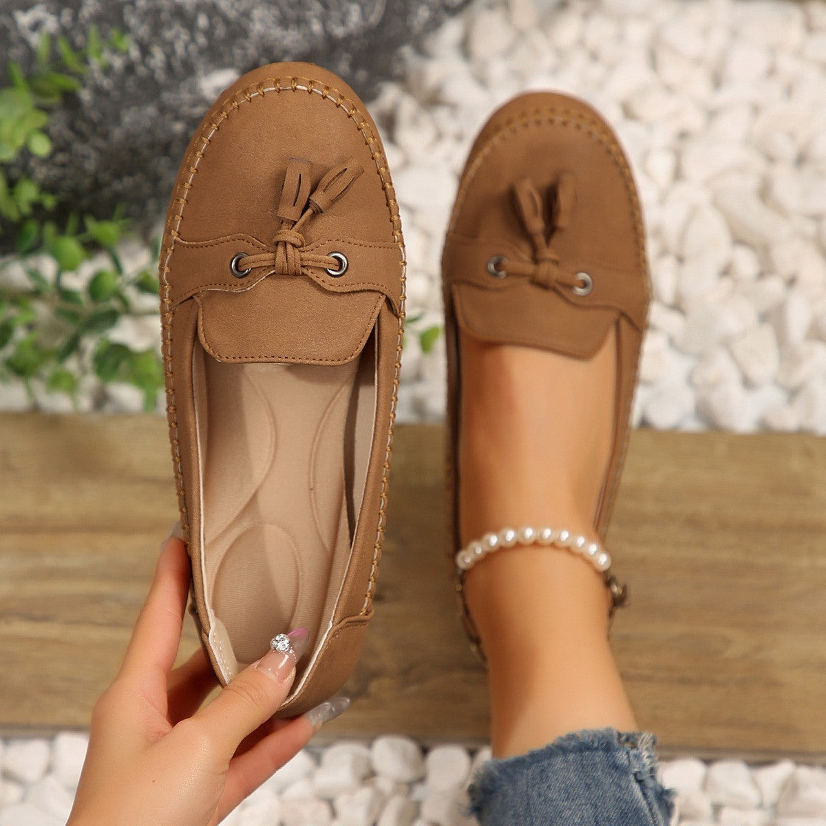 Women's Round Head Loafers Fashion Non-slip Soft Comfortable Flats Shoes - Bests Sale