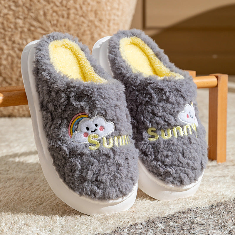 Cute Cartoon Cotton Slippers Thick Bottom Home Slippers Fashion Floor Bedroom Slipper Women Men Couples Warm House Shoes - Bests Sale