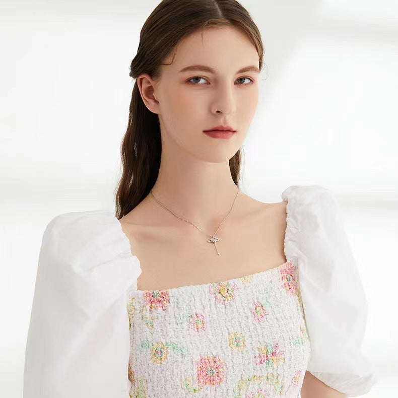 Moving Cupid Heart Angel Wings Tassel Necklace With Crystal Clavicle Chain Women Jewelry Gift Valentine's Day - Bests Sale