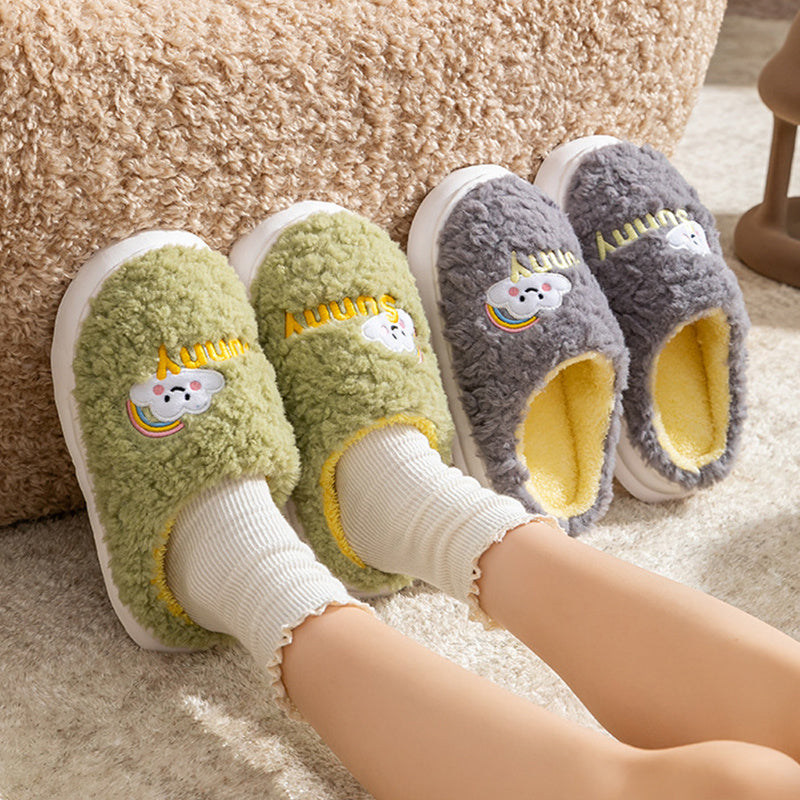 Cute Cartoon Cotton Slippers Thick Bottom Home Slippers Fashion Floor Bedroom Slipper Women Men Couples Warm House Shoes - Bests Sale