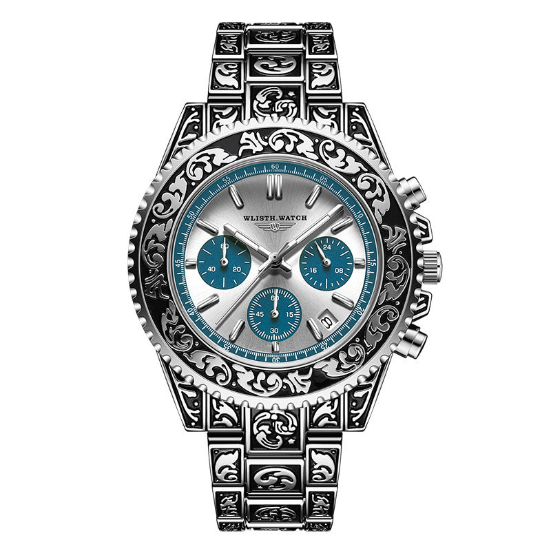 Vintage Engraving Quartz Multi-function Men's Watch Bests Sale