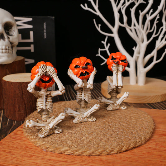 Pumpkin Head Skull Doll Ornaments Home Halloween Layout Props Bests Sale
