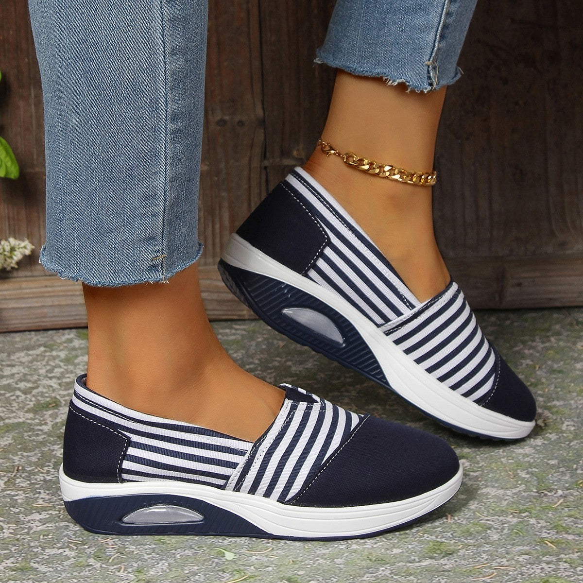 Striped Canvas Casual Round Head Comfortable Lightweight Women's Shoes - Bests Sale