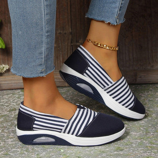 Striped Canvas Casual Round Head Comfortable Lightweight Women's Shoes - Bests Sale