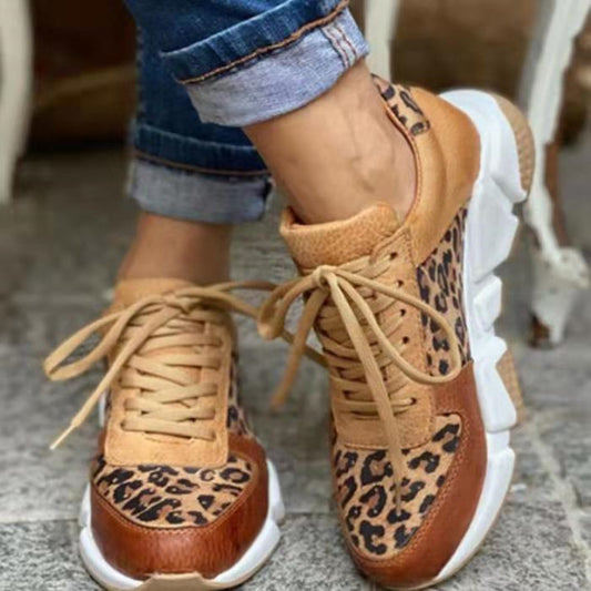 Platform Low-top Casual Shoes Round Toe Front Lace-up Color Matching - Bests Sale