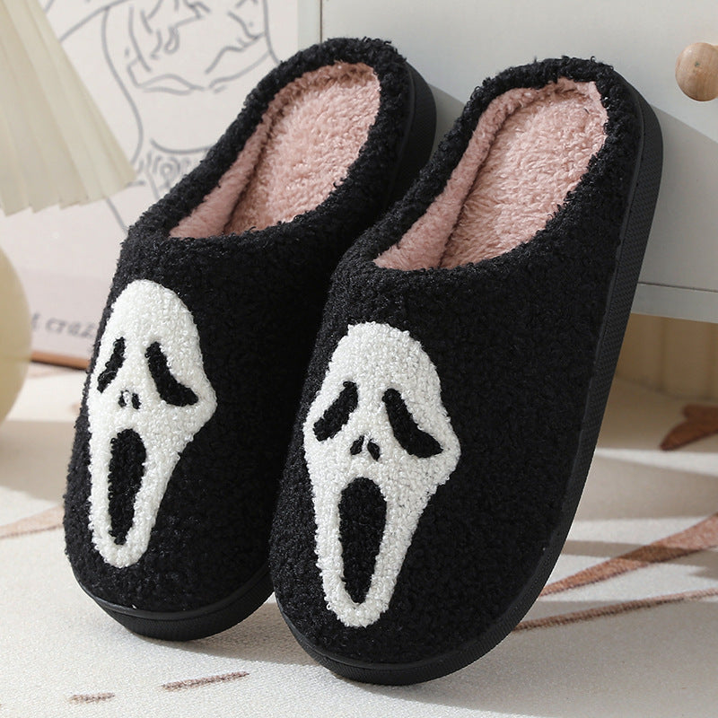 Halloween Skull Cartoon Print Slippers Warm Winter Slippers For Men Women Couple Home Shoes Indoor Cotton Slippers Bests Sale