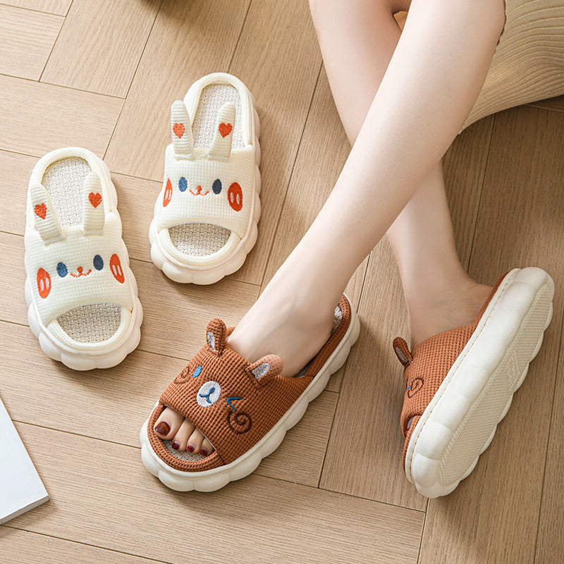 Cartoon Open Toe Couple Hemp Slippers - Bests Sale