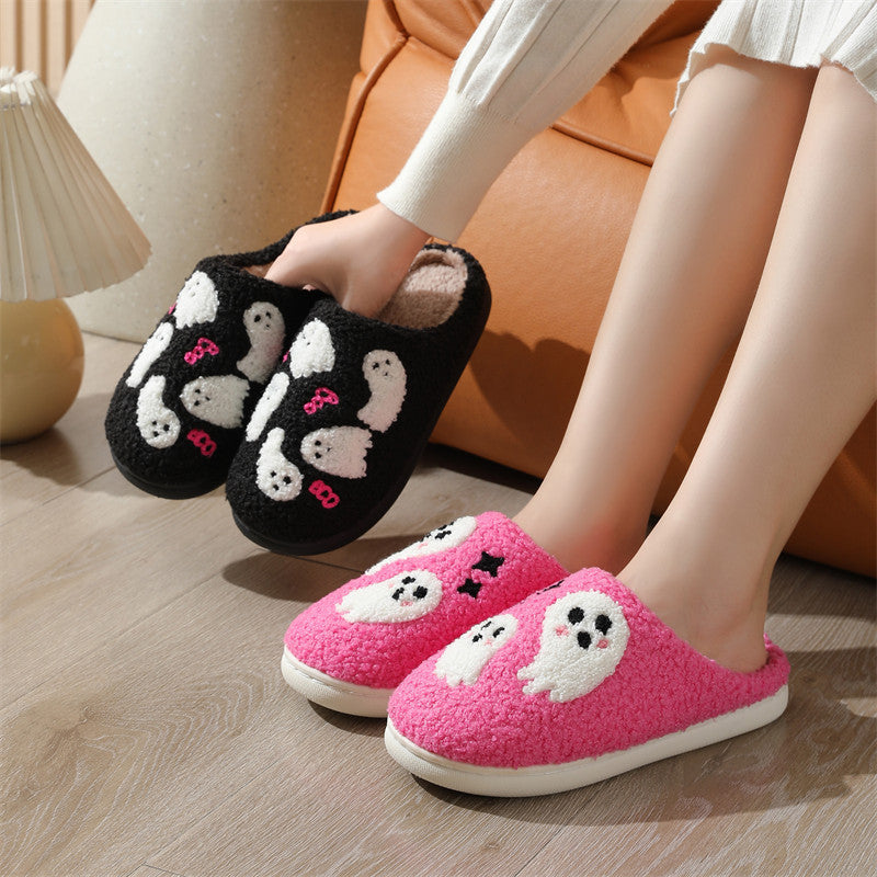 Halloween Cartoon Ghost Cotton Slippers For Women Indoor Non-slip Bedroom Floor Slipper Winter House Shoes - Bests Sale
