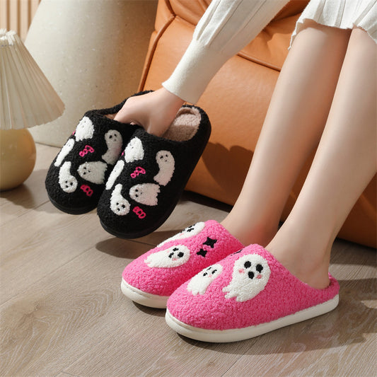 Halloween Cartoon Ghost Cotton Slippers For Women Indoor Non-slip Bedroom Floor Slipper Winter House Shoes - Bests Sale