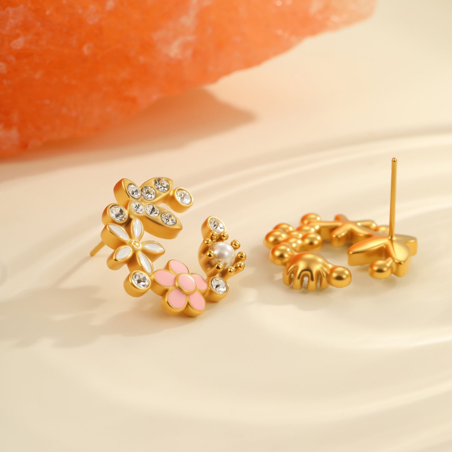 Diamond Colorful Oil Necklace Petal Stud Earrings - Bests Sale