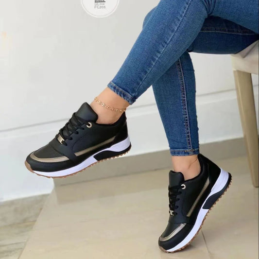 Women's Casual Flat Style Pumps  Color Matching Round Head Lace-up Shoes - Bests Sale