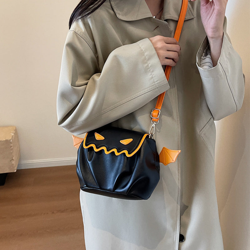 Funny Crossbody Bag Halloween Pumpkin Cartoon Shoulder Bags With Small Wings Personalized Creative Female Handbag - Bests Sale
