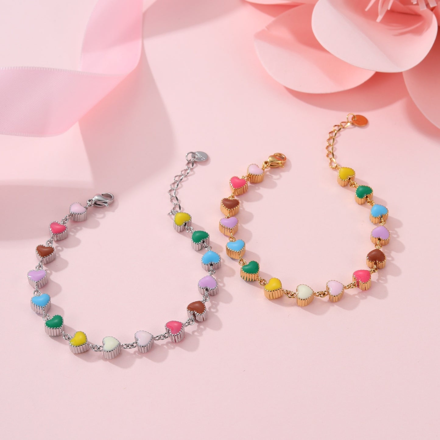 Colorful Oil Necklace Love Heart-shaped Titanium Steel Bracelet - Bests Sale