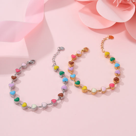 Colorful Oil Necklace Love Heart-shaped Titanium Steel Bracelet - Bests Sale