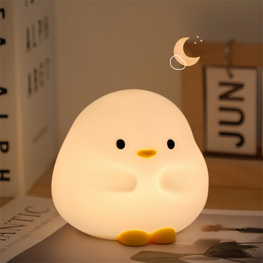 Cute Duck LED Night Lamp Cartoon Silicone USB Rechargeable Sleeping Light Touch Sensor Timing Bedroom Bedside Lamp For Kid Gift Home Decor Coffee Jasper