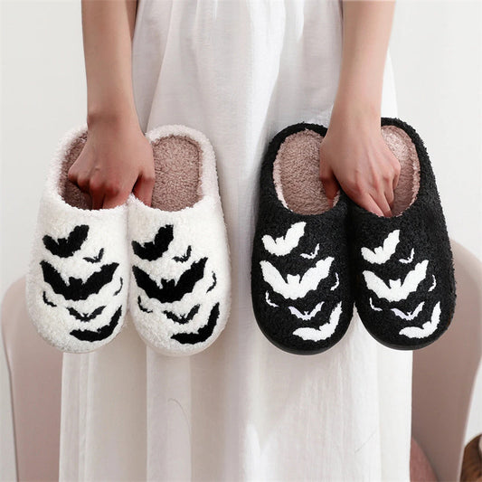 Funny Bat Slipper Halloween Pumpkin Flat Indoor House Shoes For Women Men Soft Plush Cozy Horror Fashion Halloween Gifts Bests Sale